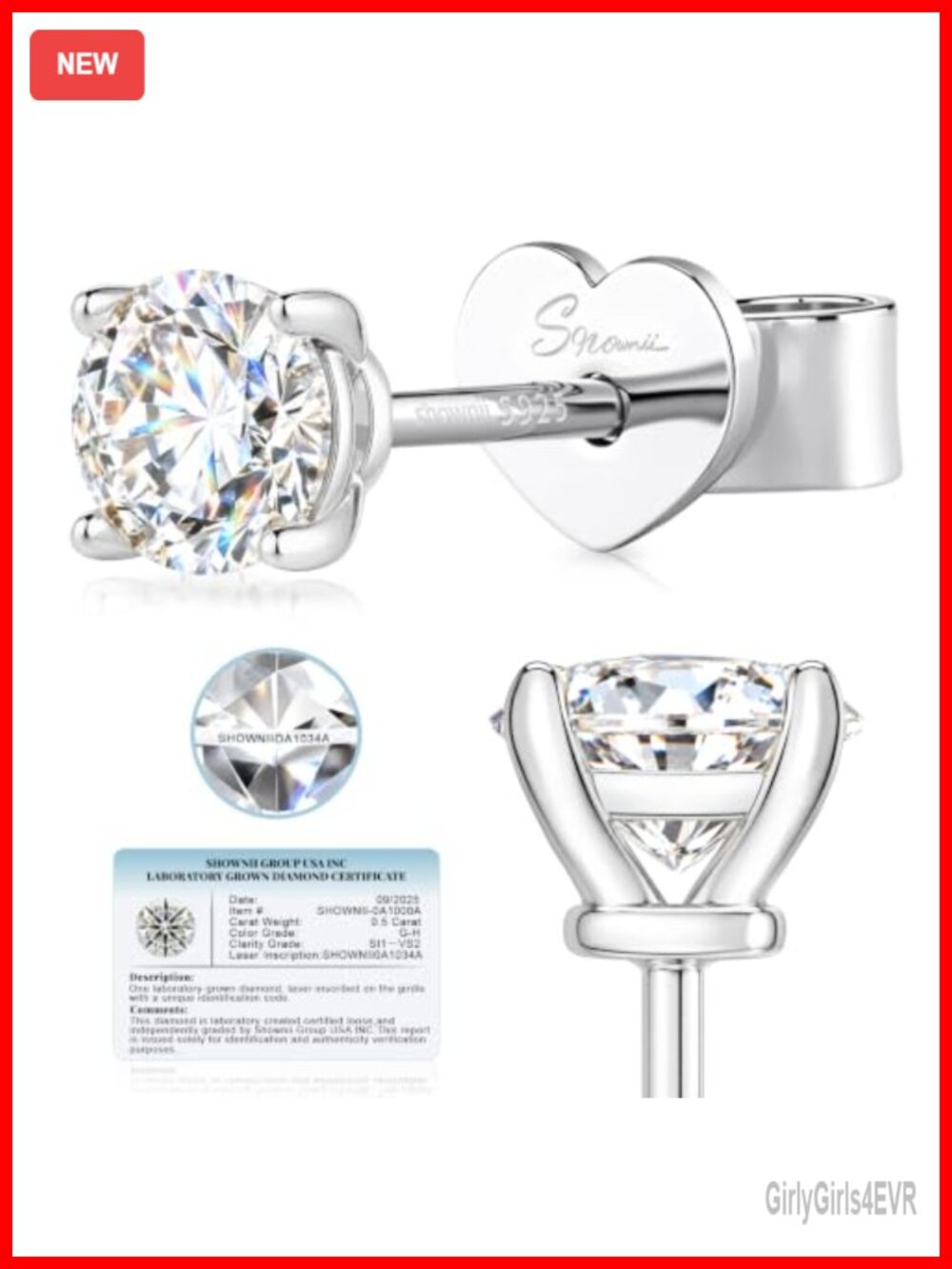 Lab Grown Diamond Stud Earrings 0.25CT 925 Silver 14K White Gold Plated Screw